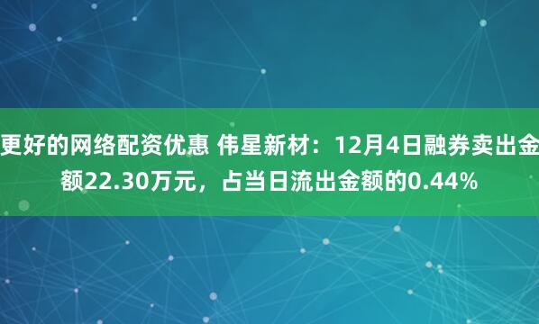 更好的网络配资优惠 伟星新材：12月4日融券卖出金额22.30万元，占当日流出金额的0.44%